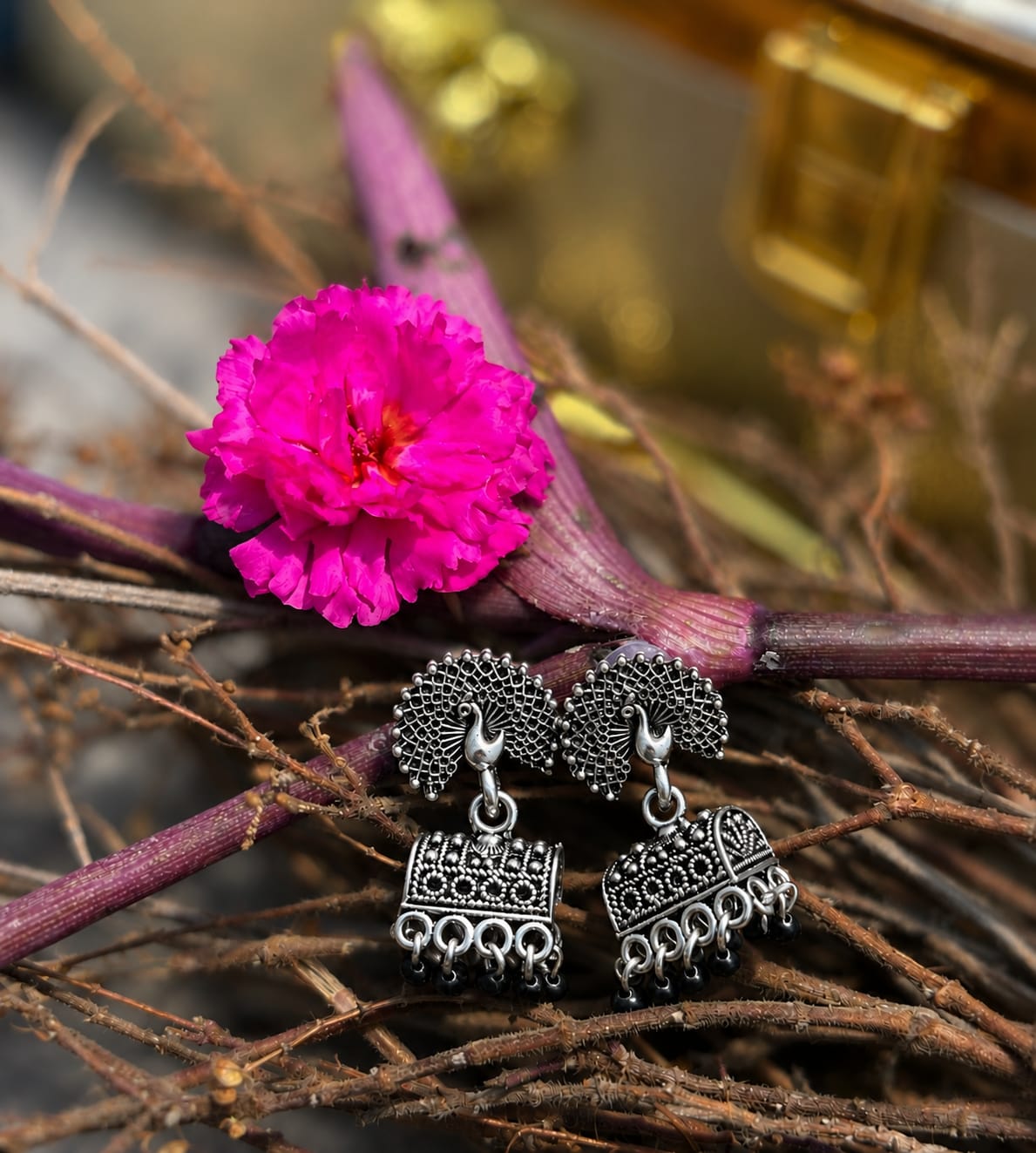 Peacock Oxidised Earrings